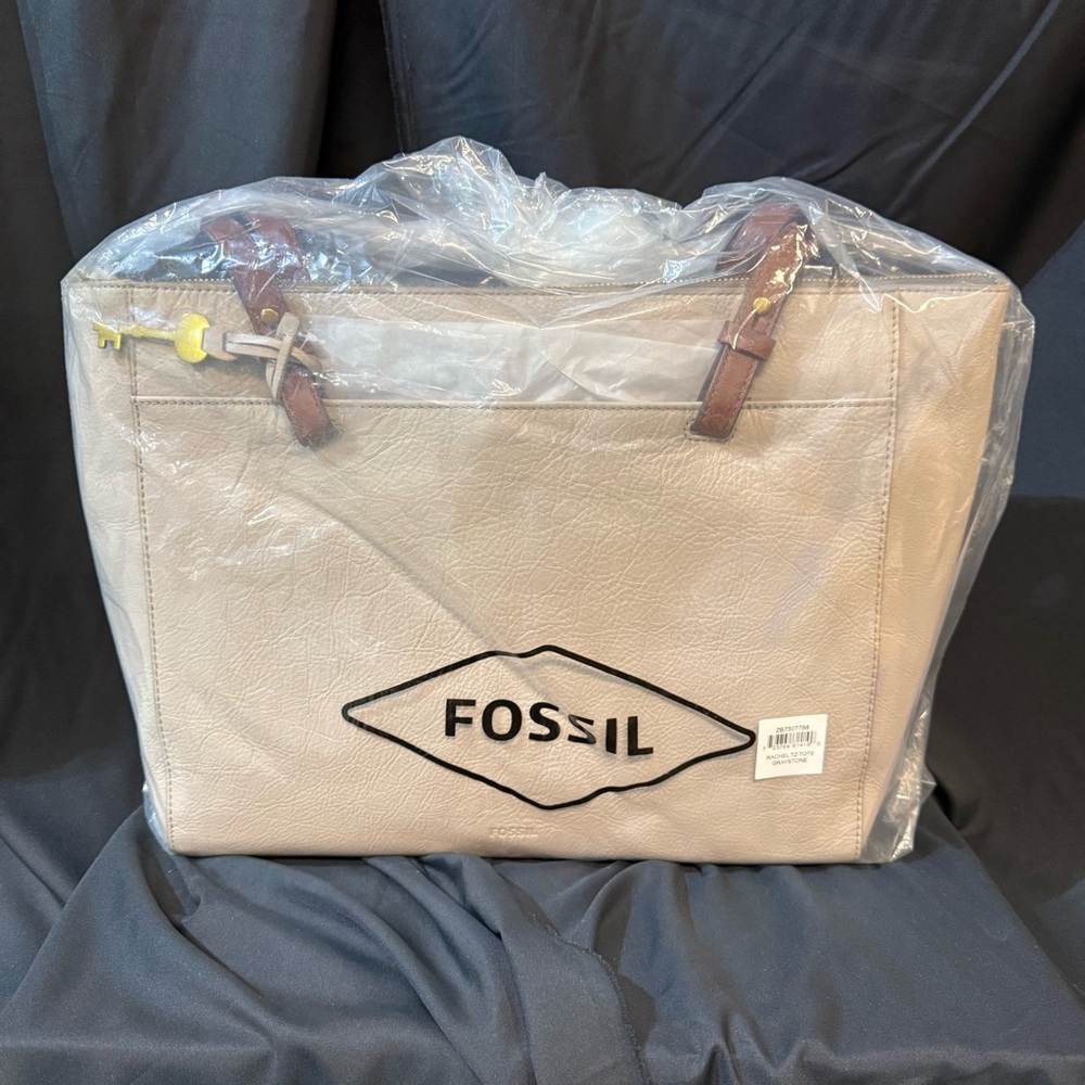 Fossil Leather Shoulder Tote with Brown Handles